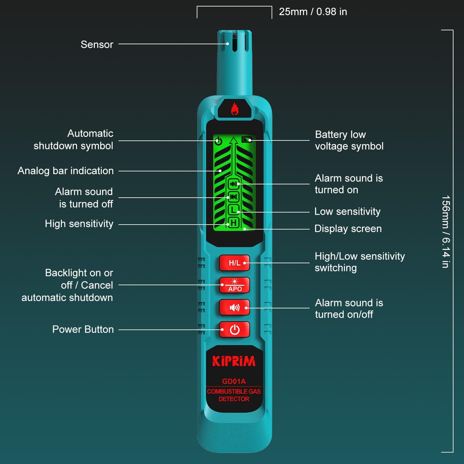 Kiprim® GD01A Erdgas-Detektor Tragbarer Gasmelder