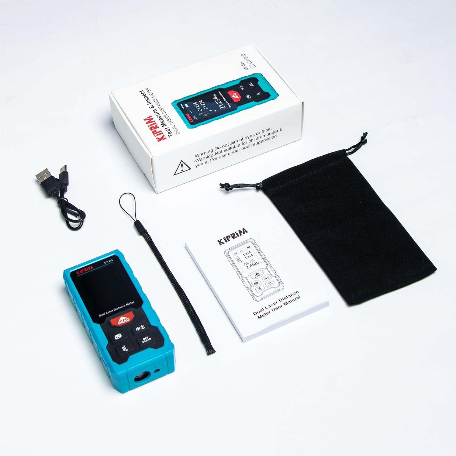 Kiprim® LD120S Laser-Entfernungsmesser 120 m mit digitalem Niveau, präziser Messung & Pythagoras-Funktion