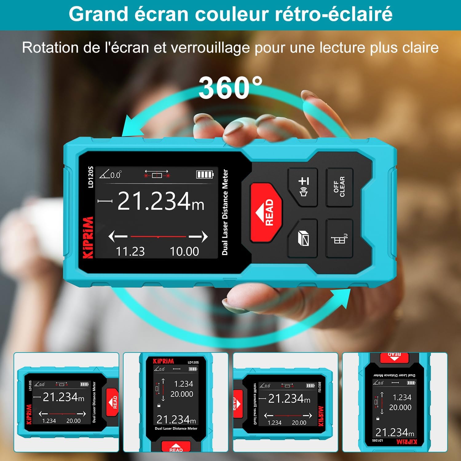 Kiprim® LD120S Laser-Entfernungsmesser 120 m mit digitalem Niveau, präziser Messung & Pythagoras-Funktion