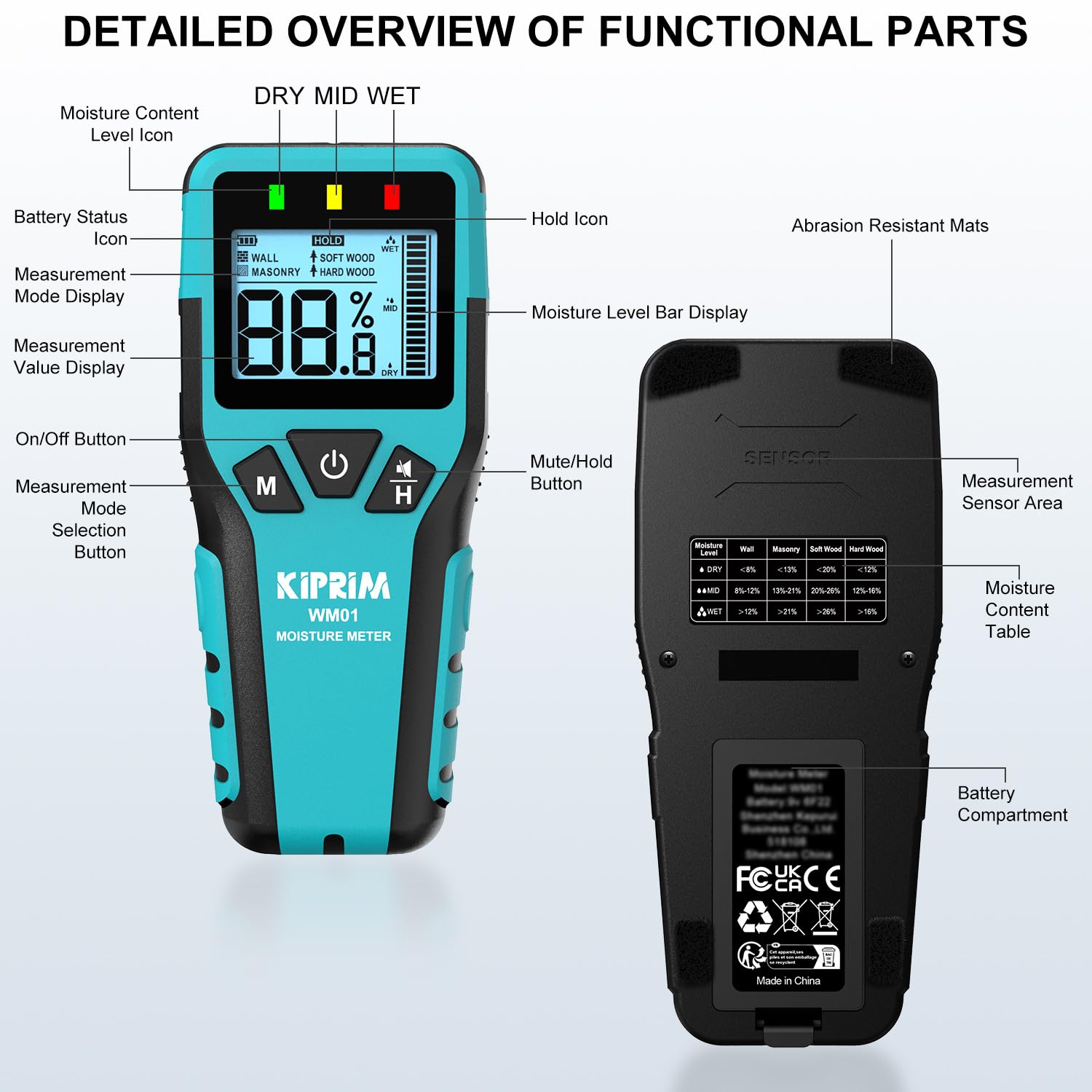 Kiprim Feuchtigkeitsmesser Pinless WM01
