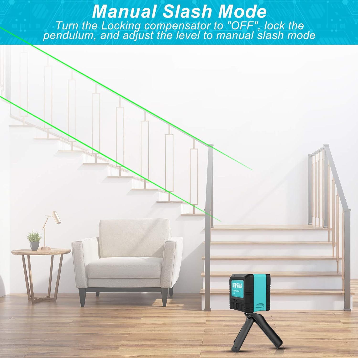 Kiprim® Kreuzlinienlaser selbstnivellierend mit grünem Strahl für Bau & Heimwerken inkl. Tasche & Batterien