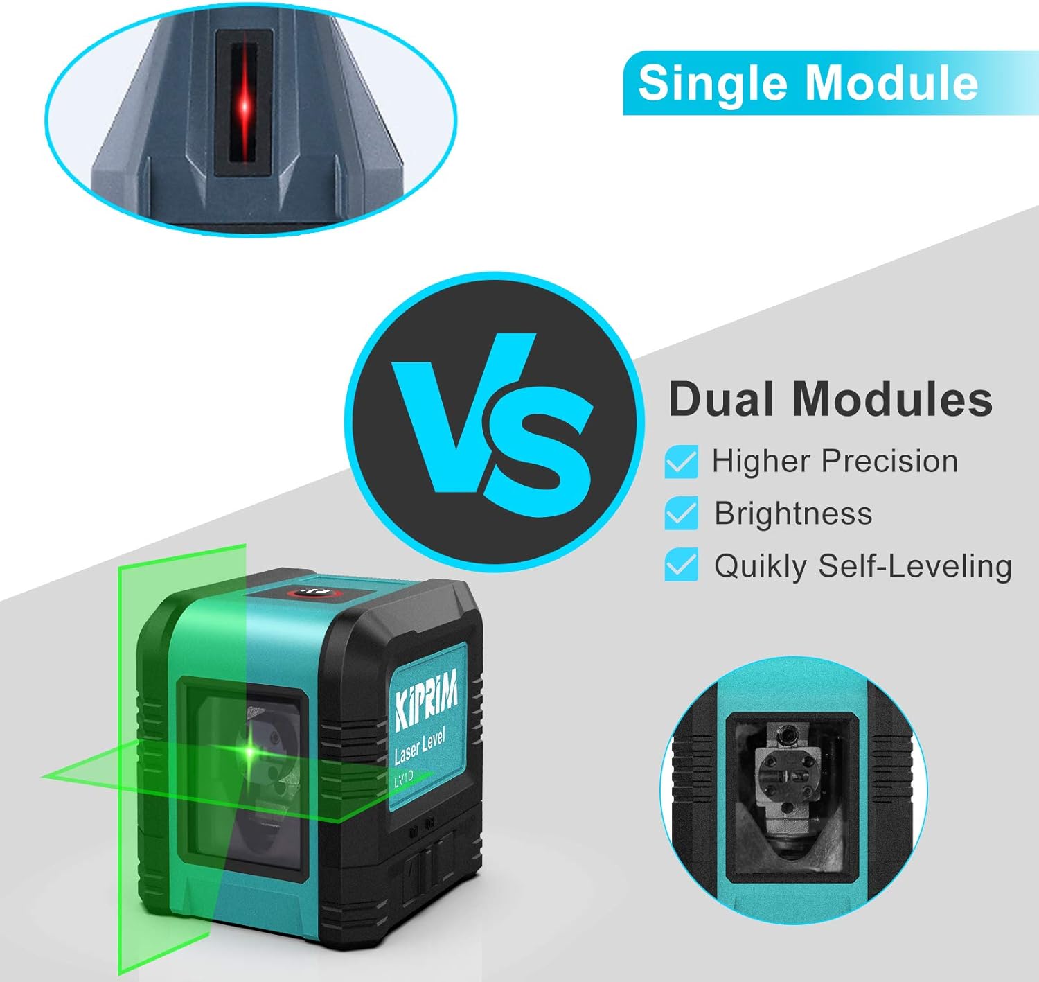 Kiprim® Kreuzlinienlaser selbstnivellierend mit grünem Strahl für Bau & Heimwerken inkl. Tasche & Batterien