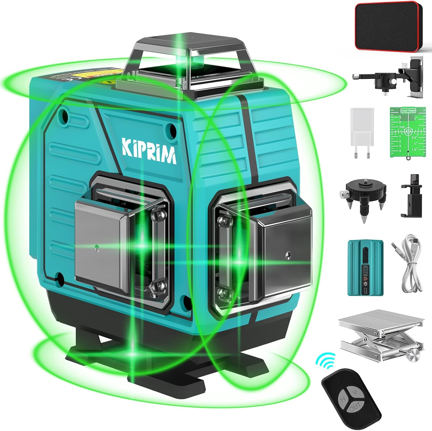 Kiprim LV4D 4x360 Professional Linienlaser 16 Linien 40M with remote control and accessories.