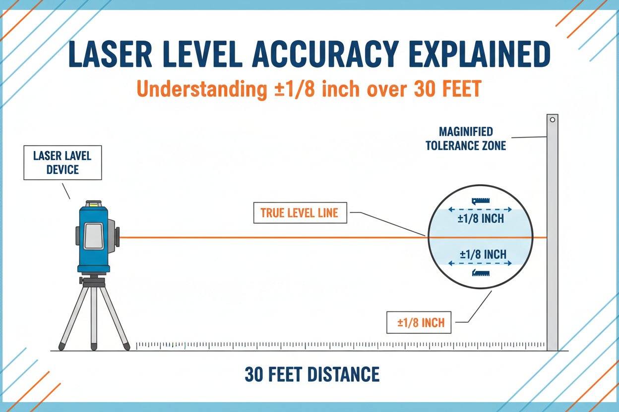 Laser Level Accuracy Explained: What Does ±1/8" at 30 ft Really Mean?