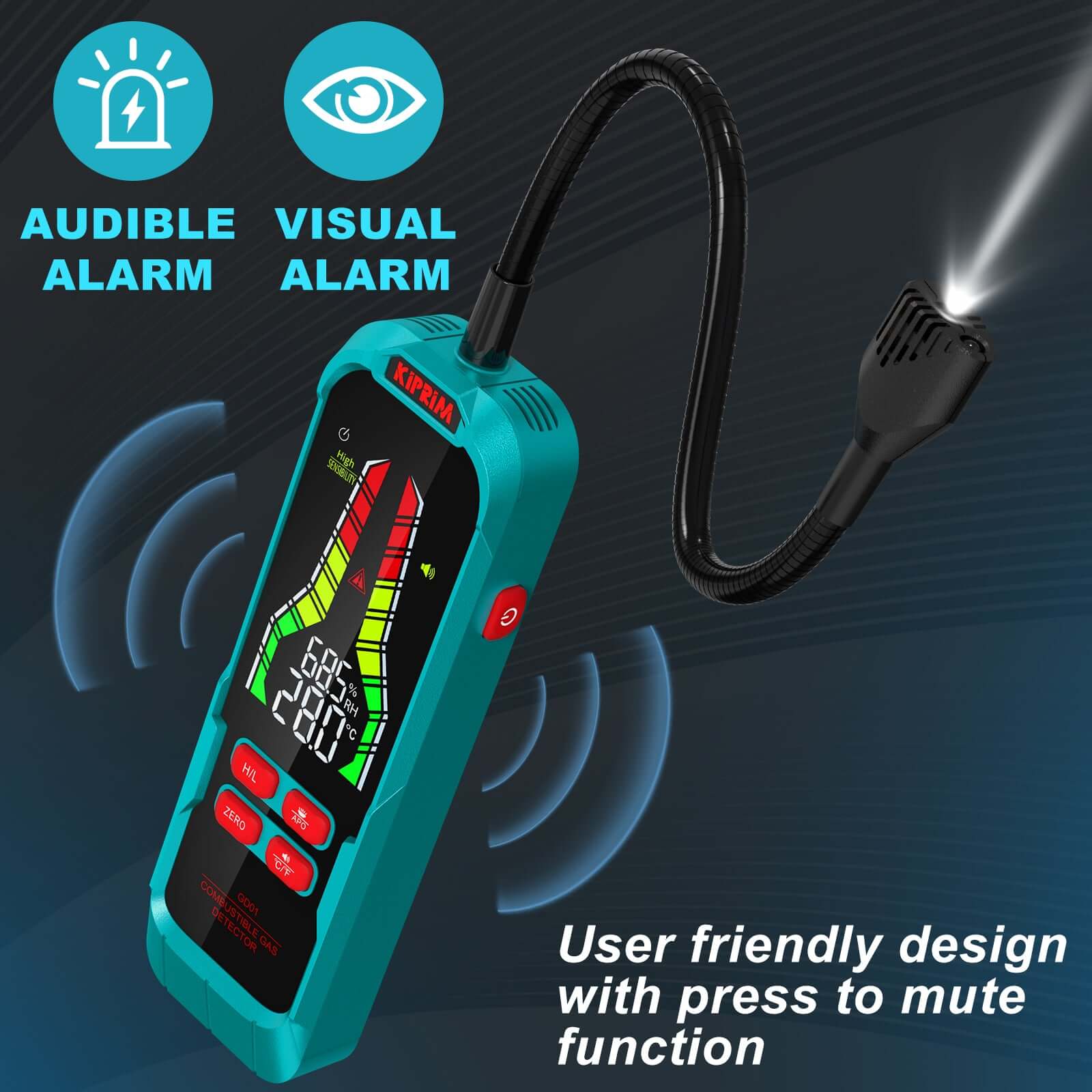 Kiprim GD01 Gas Leak Detector with 9.4-Inch Probe - Kiprim