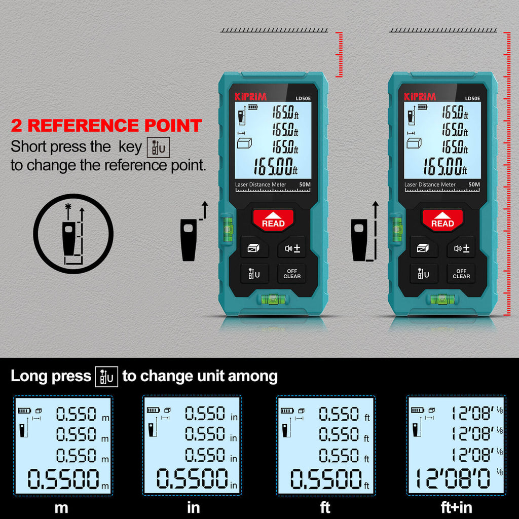 Kiprim LD50E Laser Distance Measure 165ft 50M Measure - Kiprim