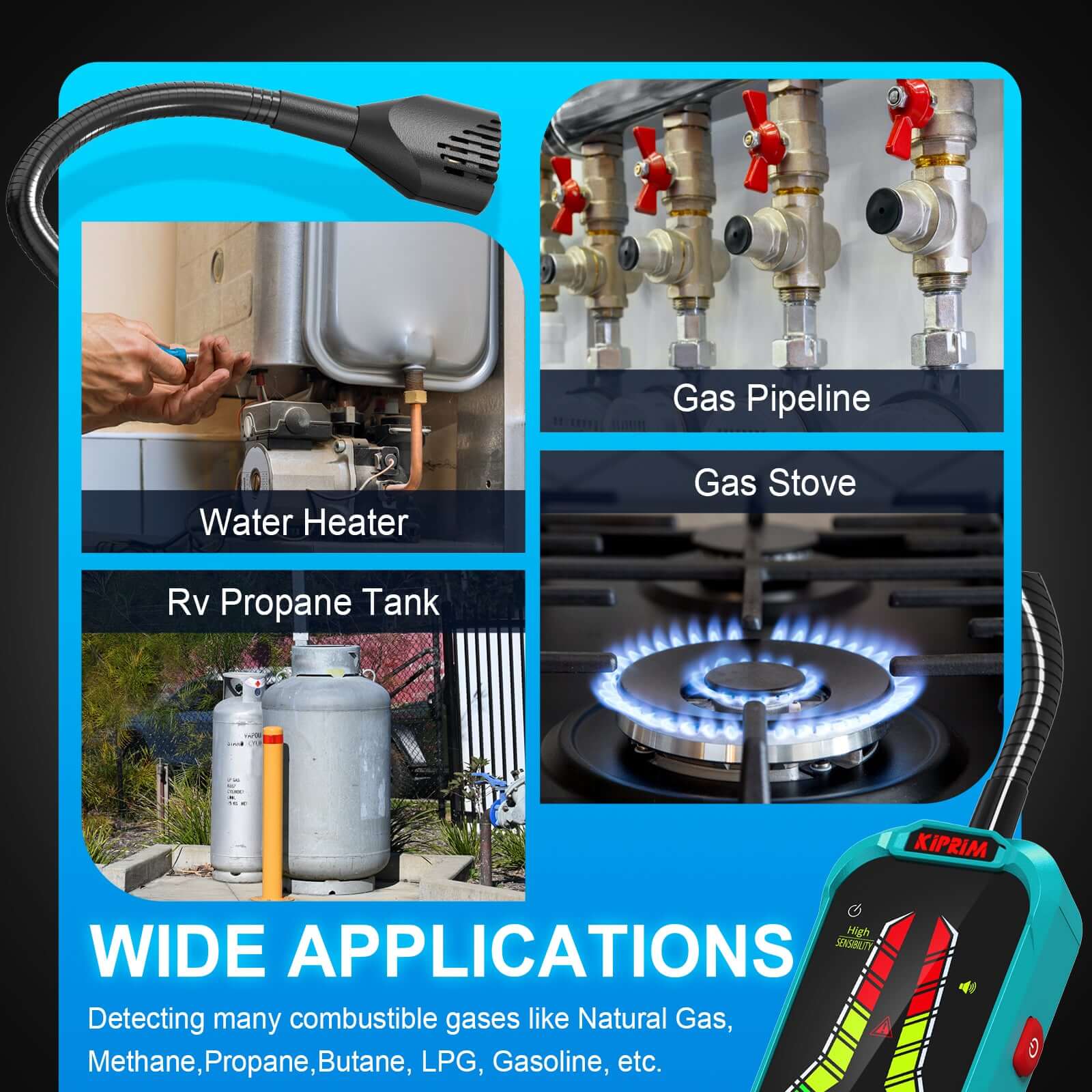 Kiprim GD01 Gas Leak Detector with 9.4-Inch Probe - Kiprim