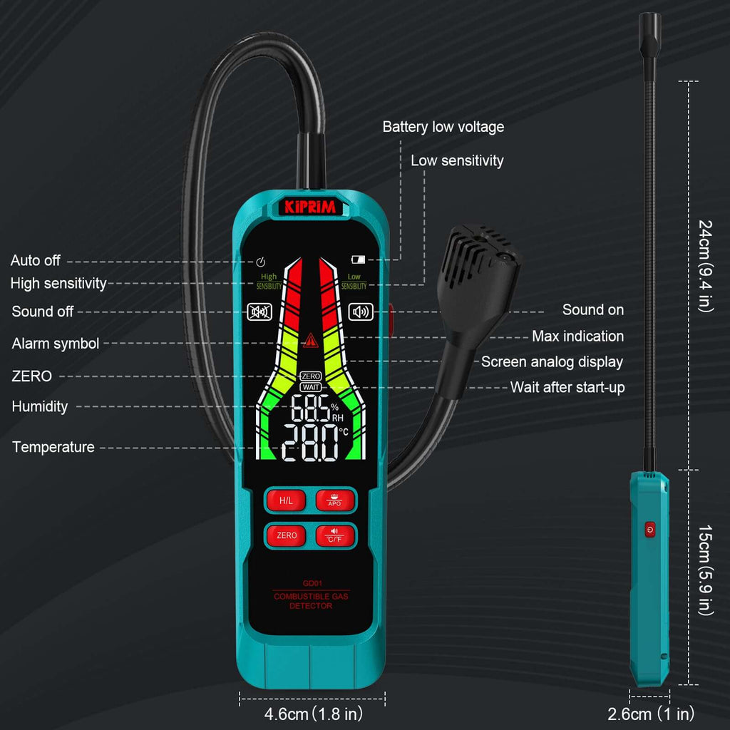 Kiprim GD01 Gas Leak Detector with 9.4-Inch Probe - Kiprim