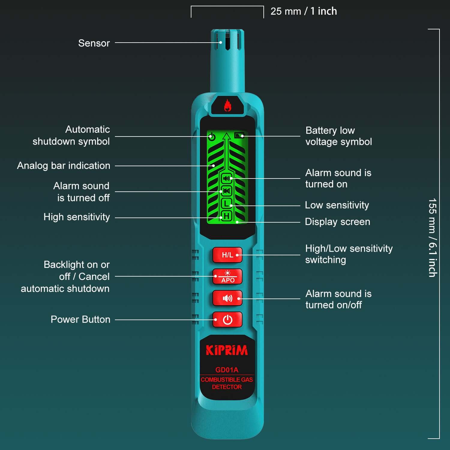Kiprim GD01A Natural Gas Leak Detector - Kiprim