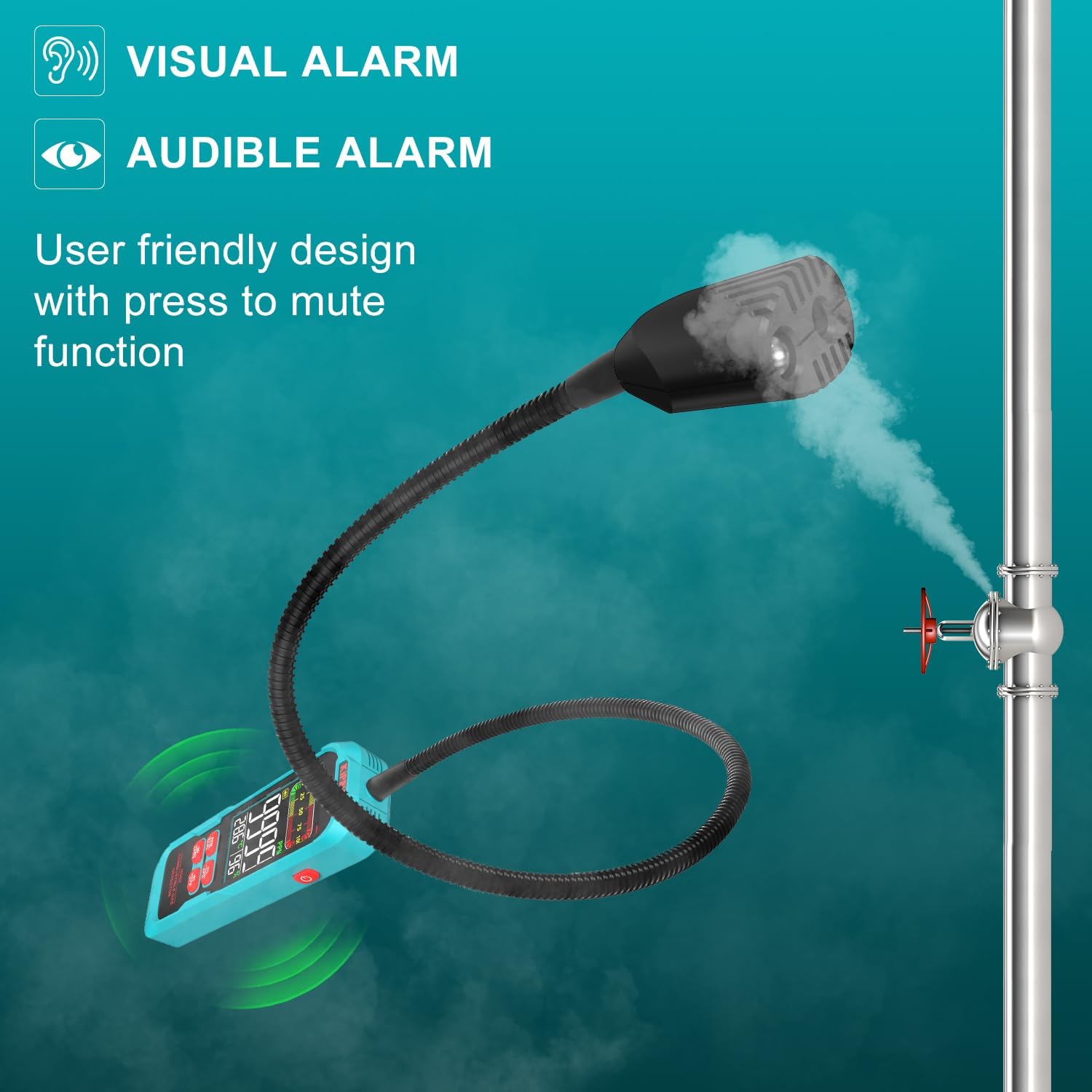 Kiprim® GD02 Gasmelder mit 40 cm Schwanenhals, Echtzeit-Gaskonzentration, akustischer &amp; visueller Alarm