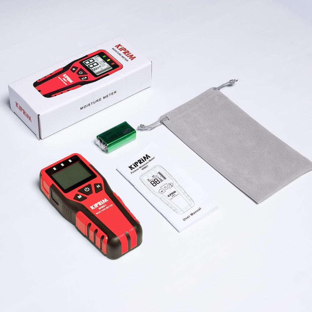 Kiprim WM11 Pinless Moisture Meter for Wood, Walls, Masonry – Accurate Non-Destructive Testing with Audible and Visual Alarm,4 Modes, Data Hold, and Mute Function