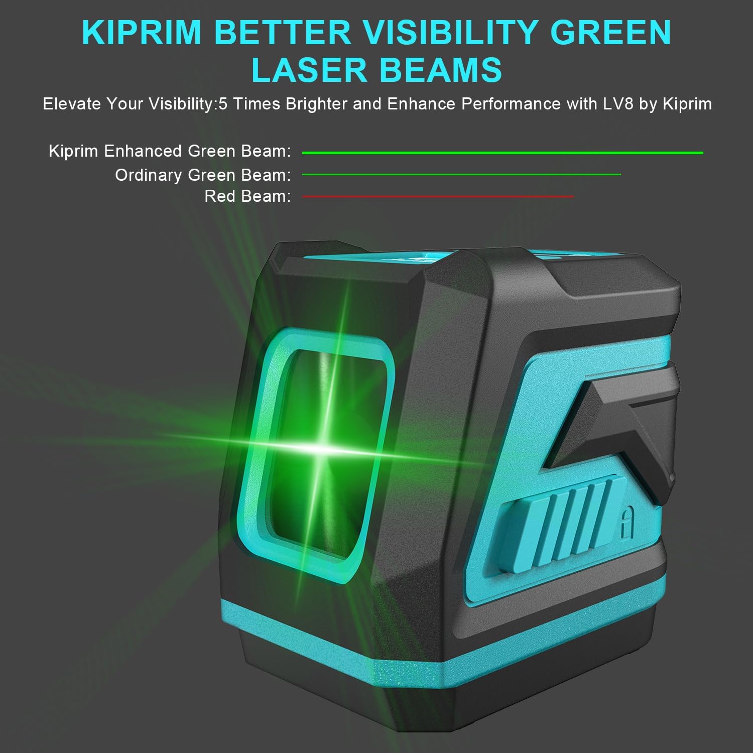 Kiprim® LV8 Grüner Laser-Kreuzlinienlaser mit Helligkeitsregulierung, Selbstnivellierung &amp; Pulsmodus, inkl. Batterien &amp; Tasche
