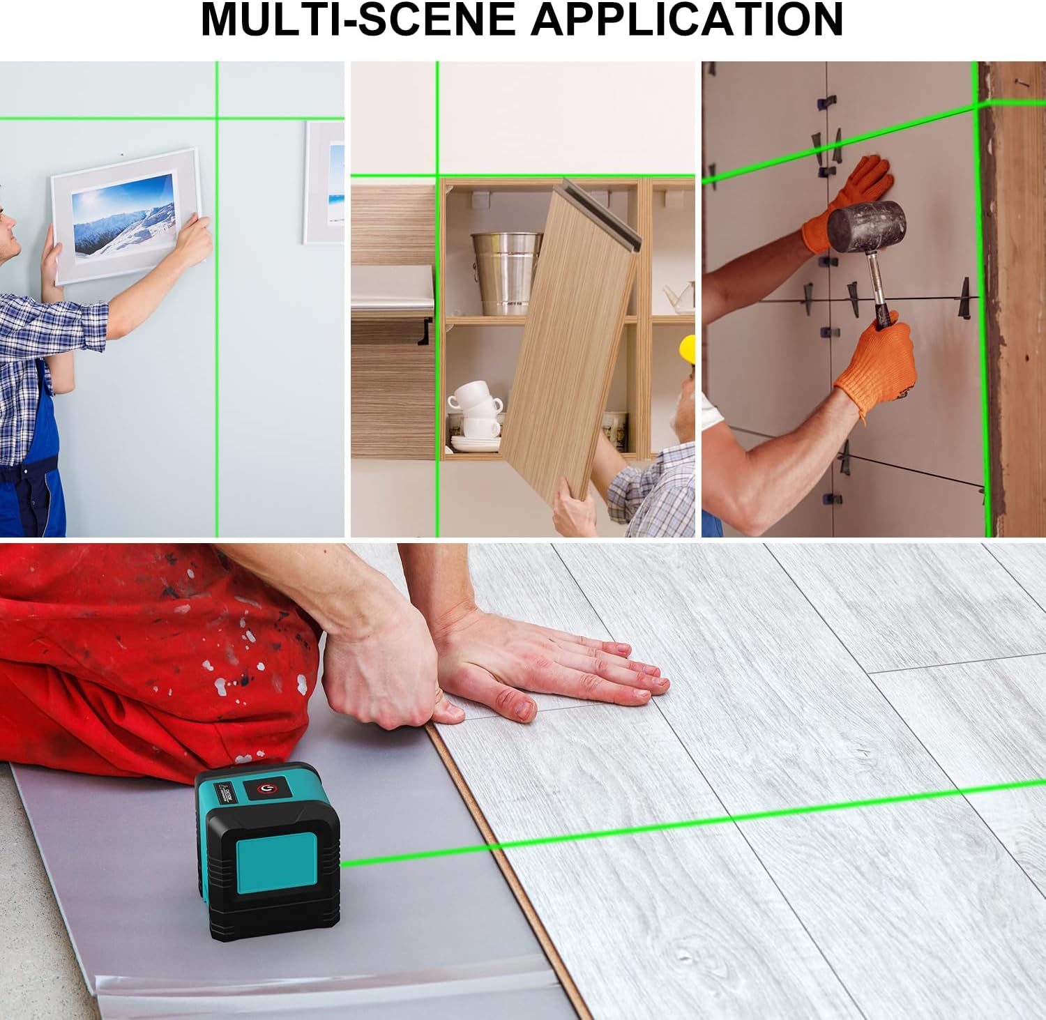 Kiprim Laser Level Self-Leveling Green Beam Horizontal and Vertical Cross-Line Laser for Construction,Picture Hanging,Wall Writing Painting,Home Renovation,Floor Tile, Carrying Pouch, Battery Included