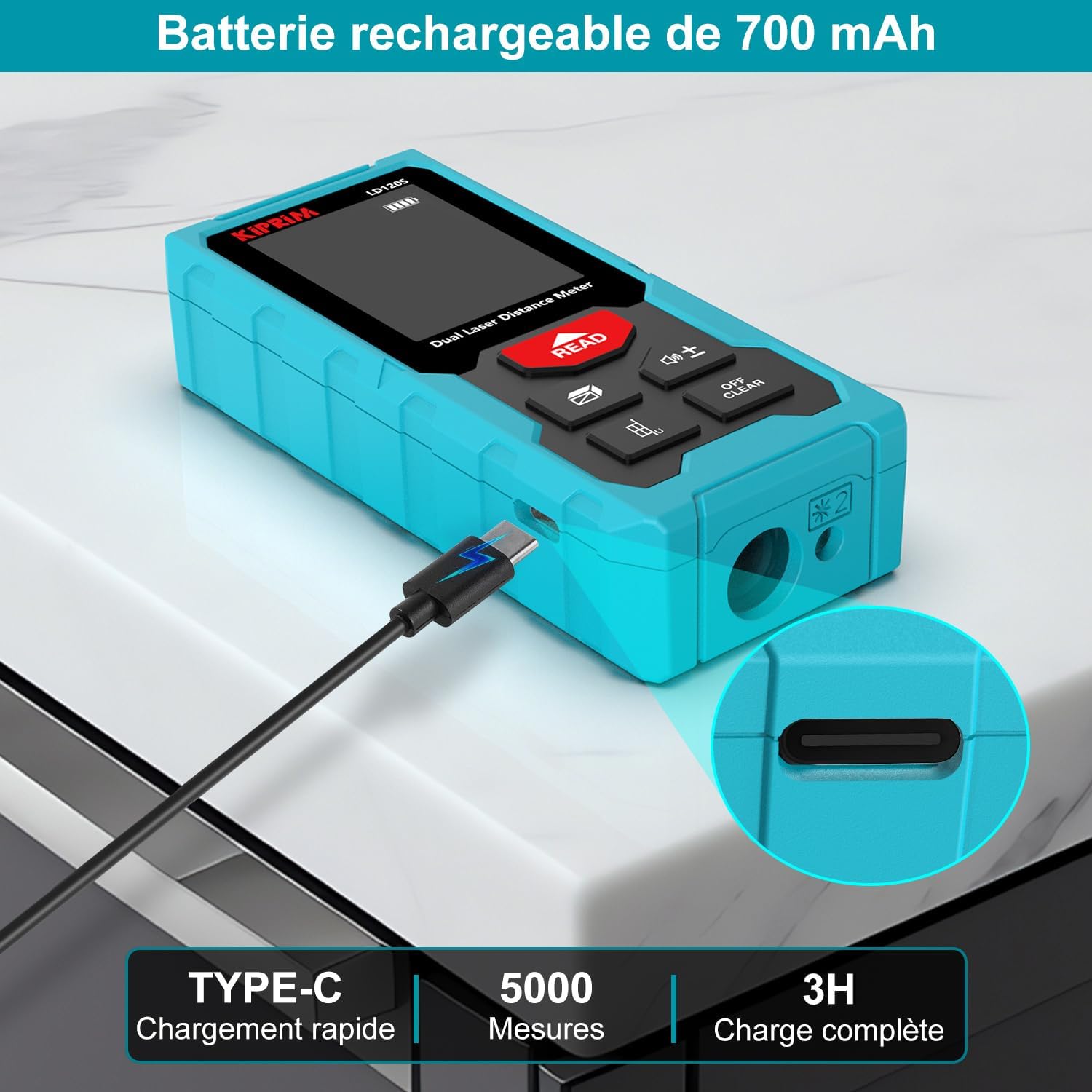 Kiprim® LD120S Laser-Entfernungsmesser 120 m mit digitalem Niveau, präziser Messung &amp; Pythagoras-Funktion