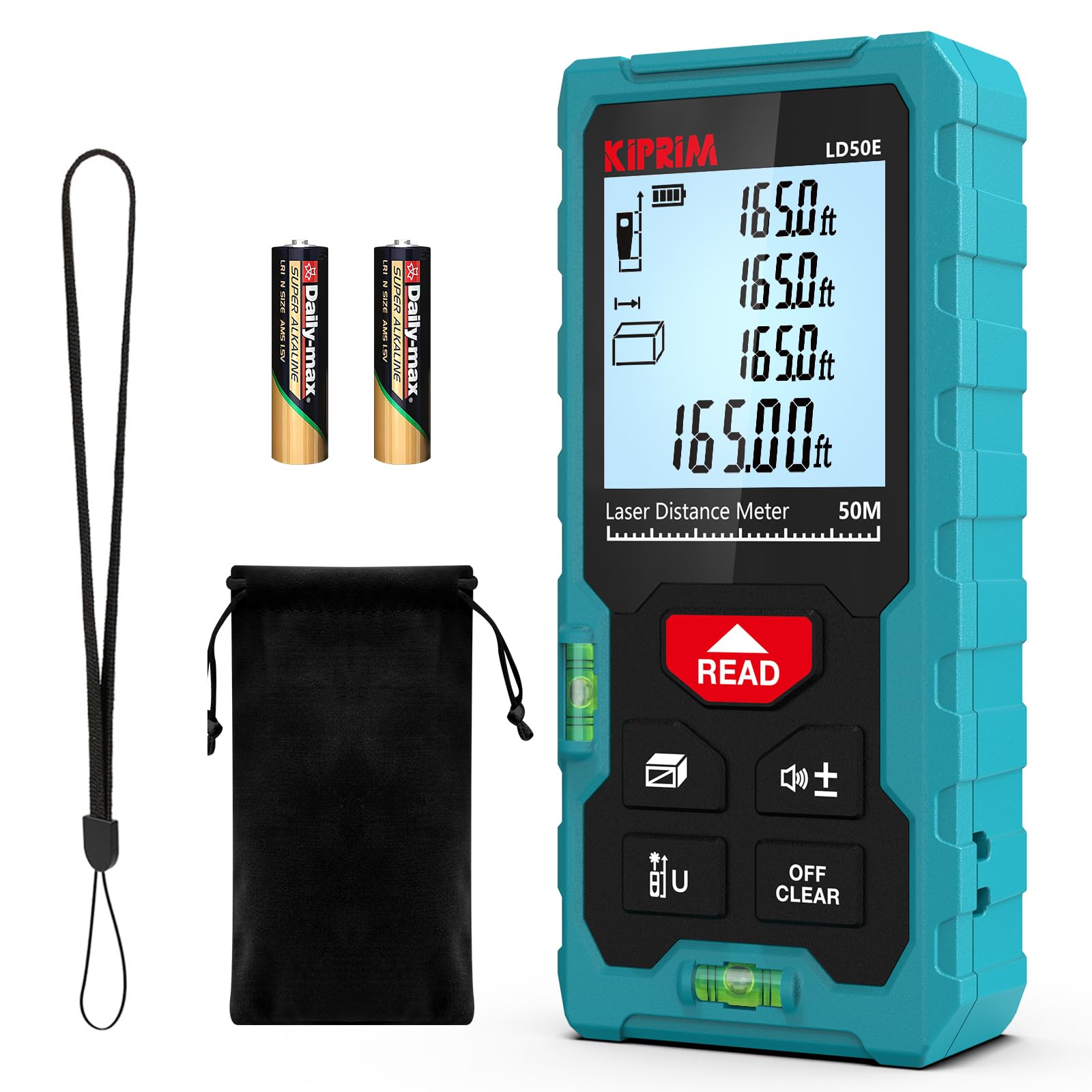 Kiprim® LD50E Laser-Entfernungsmesser 50 m mit LCD, Einheitenwechsel &amp; Wasserwaage