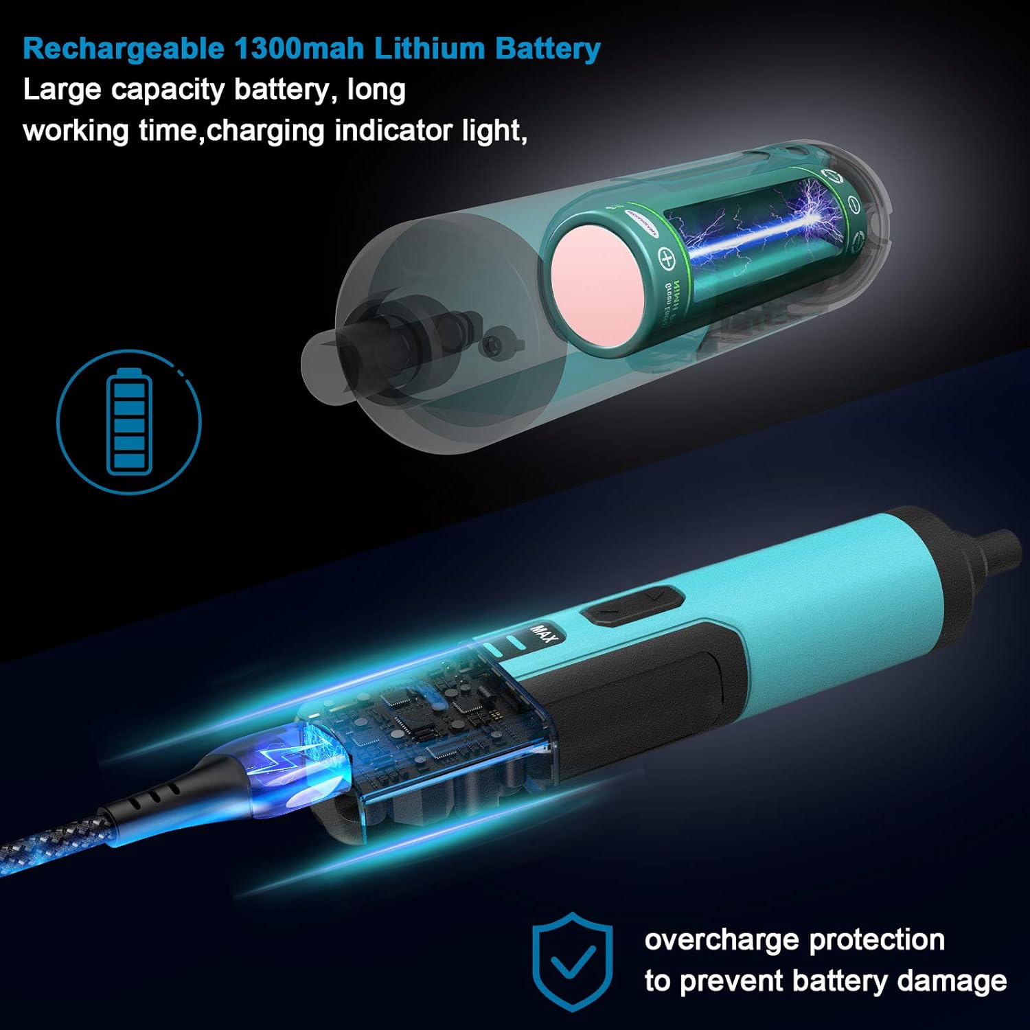 Kiprim® Elektrischer Schraubendreher 4V Akku mit 33 Magnetbits, Dual-LED, Carrybox &amp; Typ-C Kabel