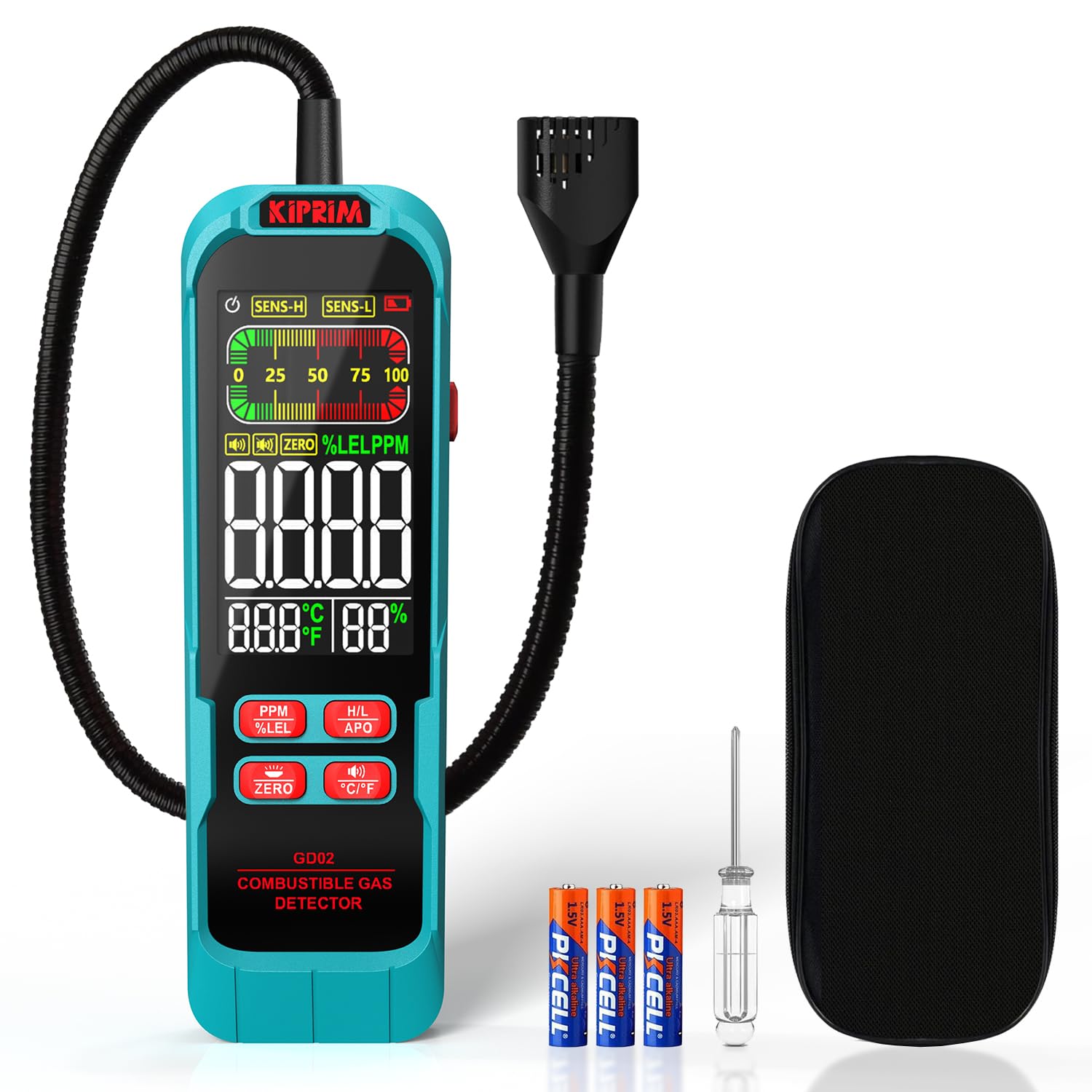 Kiprim® GD02 Gasmelder mit 40 cm Schwanenhals, Echtzeit-Gaskonzentration, akustischer &amp; visueller Alarm