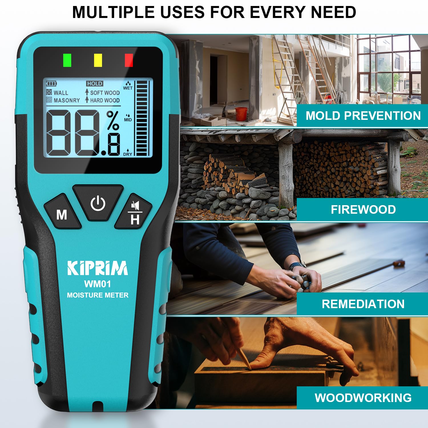 Kiprim® Feuchtigkeitsmesser Pinless WM01 – Präziser Feuchtigkeitstester für Holz, Boden &amp; Wände