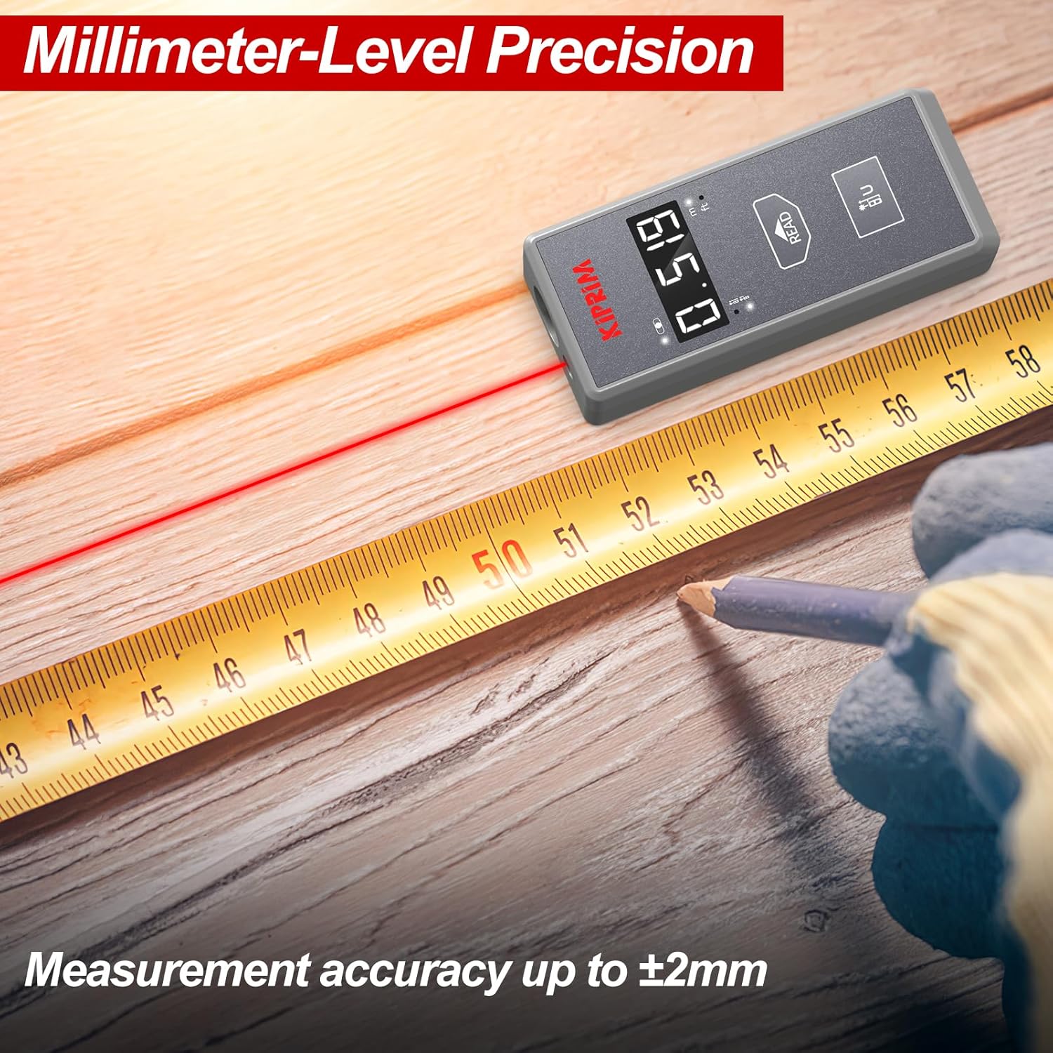 Kiprim® Laser-Entfernungsmesser 70 m LD70M mit Einheitenwechsel m/ft und variablem Referenzpunkt