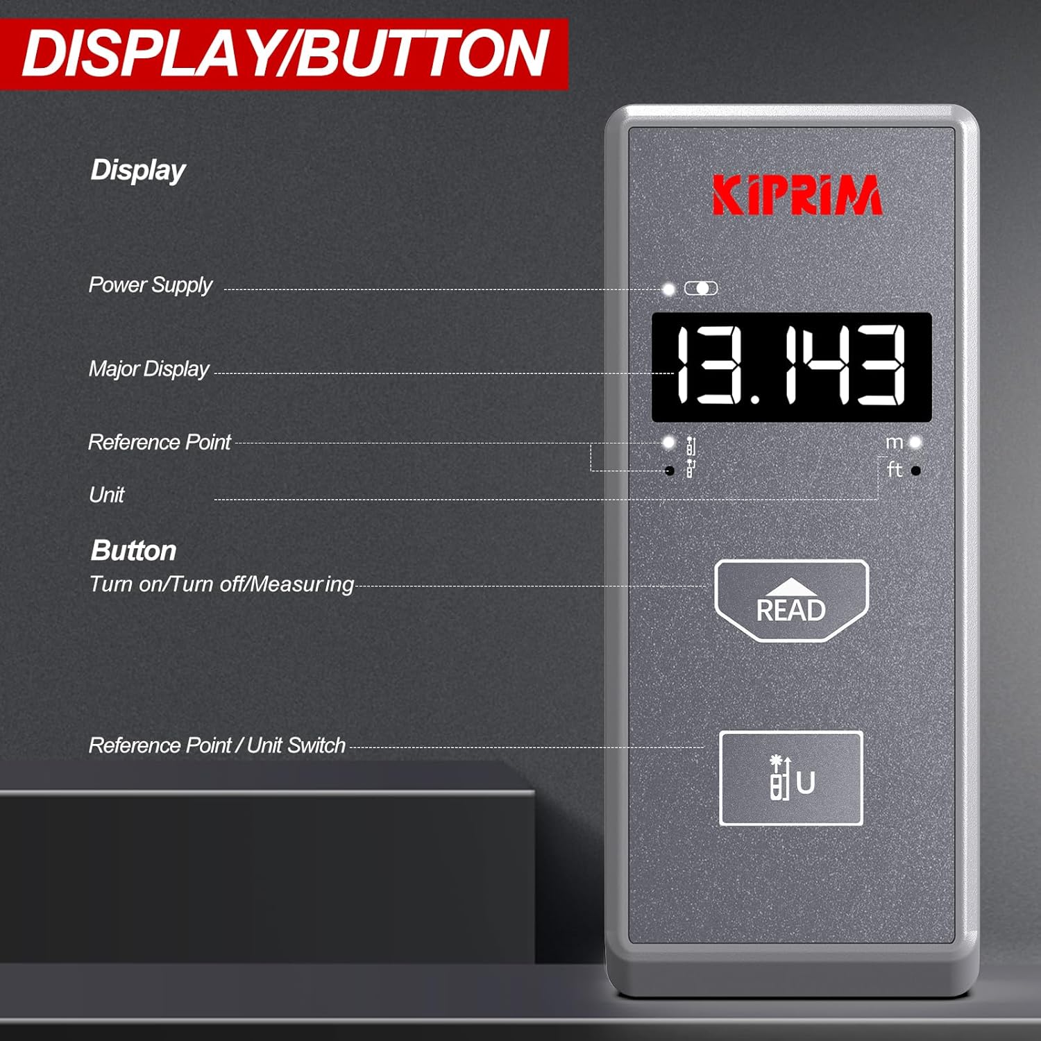 Kiprim® Laser-Entfernungsmesser 70 m LD70M mit Einheitenwechsel m/ft und variablem Referenzpunkt
