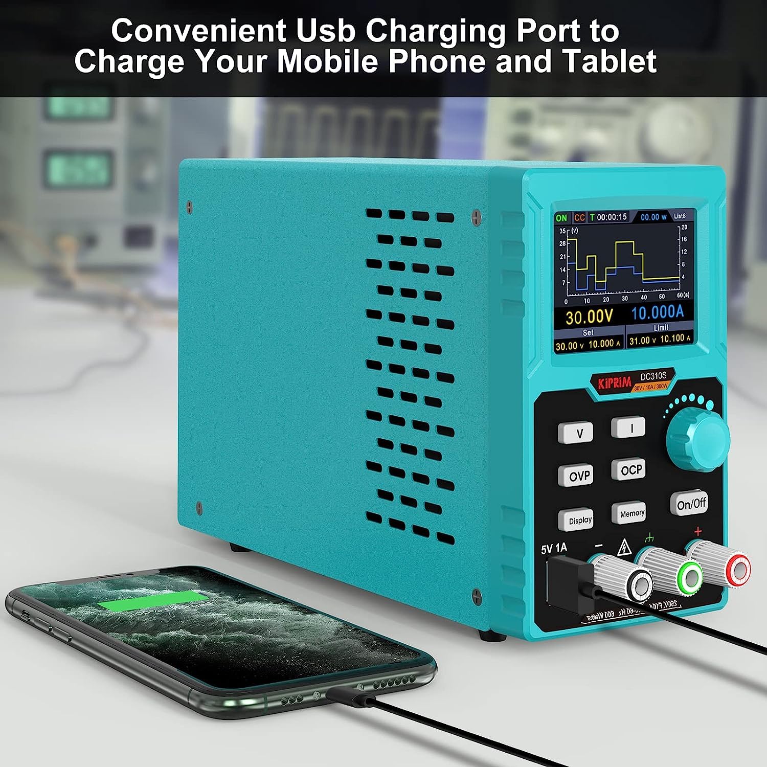 Kiprim® Programmierbares DC-Netzteil 0-30 V 0-10 A, 110 V, Hohe Präzision, USB-Ladung