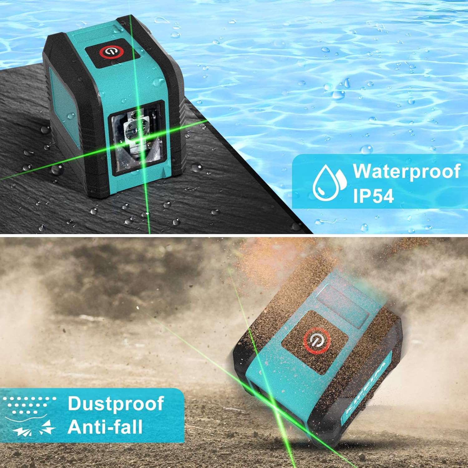Kiprim® Kreuzlinienlaser selbstnivellierend mit grünem Strahl für Bau &amp; Heimwerken inkl. Tasche &amp; Batterien