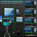 Kiprim green laser cross line level showing adjustable brightness settings and flashing alarm for accurate leveling