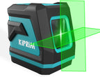 Kiprim green laser cross line level tool projecting bright green horizontal and vertical laser lines