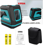 Kiprim green laser cross line level with carrying case batteries and user manual for precise leveling