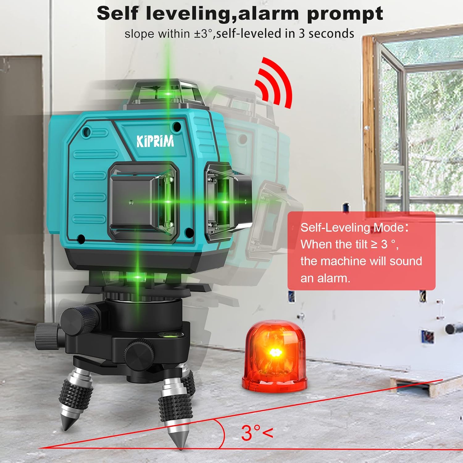 Kiprim® Kreuzlinienlaser selbstnivellierend mit rotem Strahl für Bau &amp; Heimwerken inkl. Tasche &amp; Batterien
